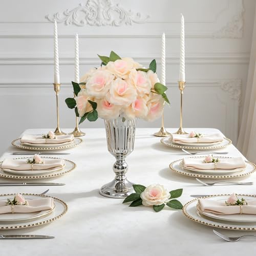 50 Pcs Rose Flower Head, Artificial Flowers Bulk for DIY Crafts, 3in Fake Rose Silk Flower Head wit Stem, Faux Flowers for Decoration, Wedding Home Party Decor Garland Decor (50, Champagne) - color: Champagne