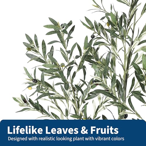 Garvee 6FT Artificial Olive Tree, Fake Olive Tree with Realistic Leaves and Fruits, Faux Floor Plant in Pot for Indoor Outdoor Home Living Room Office Garden Decor, Housewarming Gift