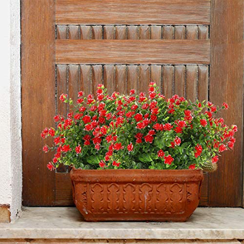 10PCS Artificial Flowers, Fake Artificial Greenery UV Resistant No Fade Faux Plastic Plants for Wedding Bridle Bouquet Indoor Outdoor Home Garden Kitchen Office Table Vase(Red) - color: Red