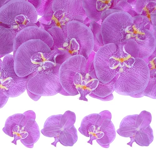 M METERXITY 20-Pack Artificial Orchid Flower Heads, Silk Faux Butterfly Flowers Head for Wedding/Bouquet/Bridal/Party Decor, Fake Phalaenopsis Petals Bulk [3.54 Inch, Dark Purple] - color: Dark Purple, size: 3.54 Inch