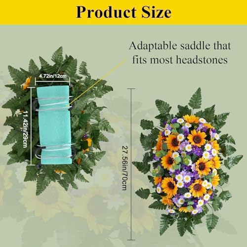 Zythrem Headstone Flower Saddle Cemetery Flowers for Grave Saddle Sunflowers with Artificial Wildflowers Memorial Flowers for Gravesite Orange Tombstone Saddles for Headstones Outdoor - color: Yellow