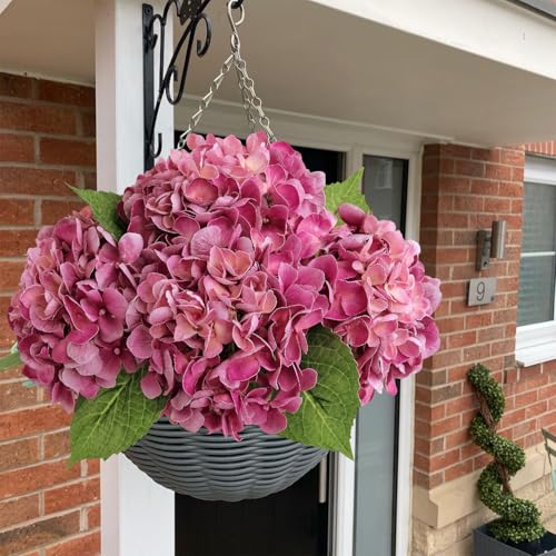 JINWOE Magenta Pink Hydrangea Artificial Flowers, 4Pcs 21” Latex Real Touch Flowers, Full Faux Silk Flowers Fake Artificial Hydrangeas with Stems for Bouquet Table Centerpieces Wedding Baby Showers - color: Magenta