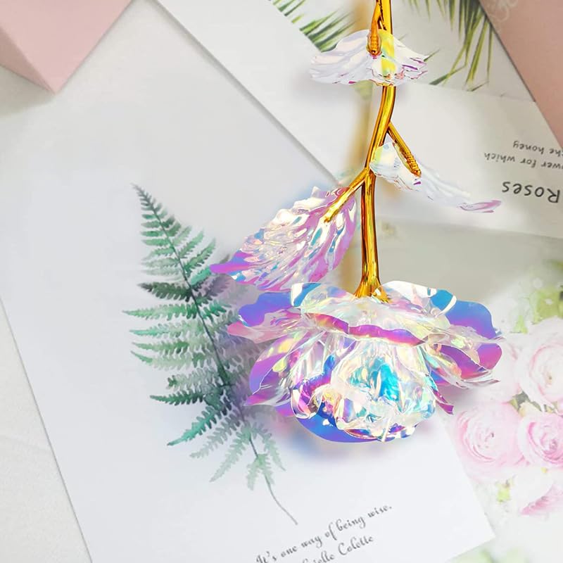 18 Pcs Galaxy Rose Colorful Rainbow Artificial Flowers Crystal Flower Best Gifts for Mother's Day Thanksgiving Valentine's Day Girl's Birthday Party