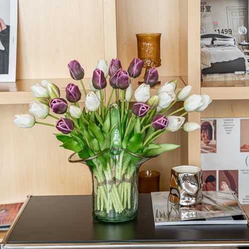 Artificial Tulips Flowers,Latex Bouquet, Fake Tulips,Spring Wedding Home Room Table Centerpiece Decor - color: 40pcs Sz(no Vase)