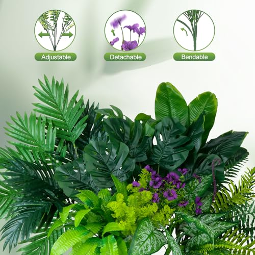 Tall Artificial Greenery Plants Outdoor Faux Shrubs Ferns UV Resistant,Fake Monstera Bird of Paradise Palm Boston Fern,10Bundle Lifelike Artificial Flowers Grass for Window Box Fillers,Porch,Garden - color: Green