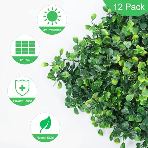 4-Layer Grass Wall Panels 24 Pack, 10”x10” Artificial Boxwood Panel Faux Grass Decor, UV-Resistant Green Plant Backdrop for Indoor Outdoor Use, Privacy Screen for Gardens, Yards, Parties, Weddings - size: 24Pack 10in x 10in
