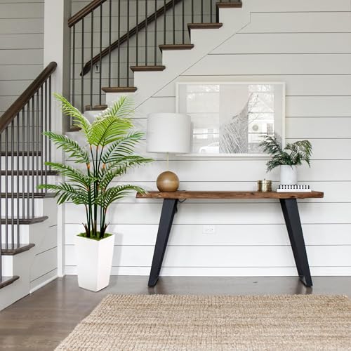 Artificial Plants Indoor - Fake Tree with White Tall Planter - Faux Floor Large Plant in Pot - Evergreen Artificial Silk Trees for Home Office Living Room Decor Indoor (Palm Tree 5FT)