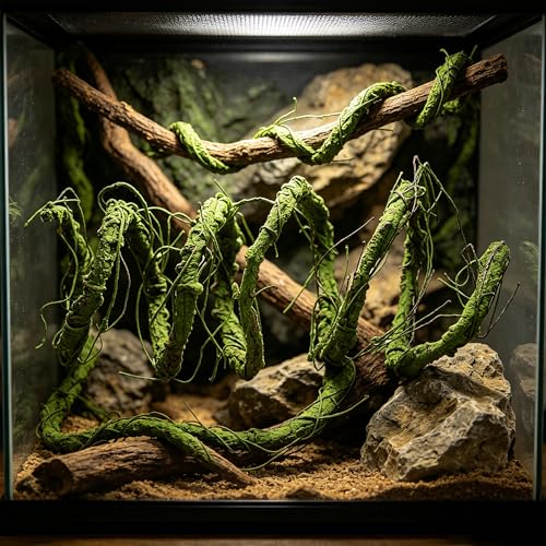 118inch Flexible Green Big Artificial Tree Branches Fake Tree Trunk Garland Rattan Wreath Cherry Blossom Grape Vines Floral for Wall Arch Hanging Reptile Cages Jungle Party Halloween Decoration - color: Green, size: Big