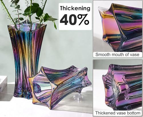 Crystal Glass Vase – Heavy Crystal Vase for Flowers with Weighted Bottom, Thick Durable Decorative Vases for Modern Home Decor, 9.8″ 3.5lb Clear Centerpiece (Heavy Color X 2) - color: Heavy Color X 2