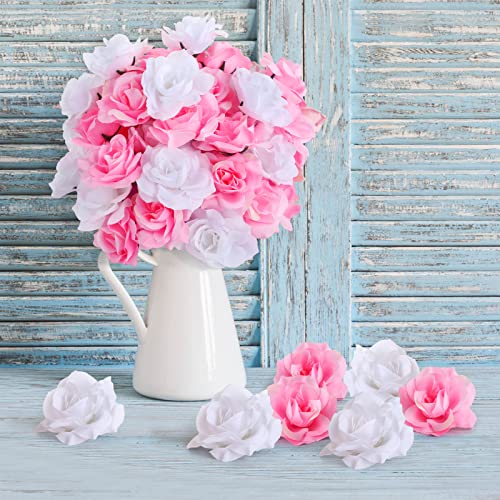 Yinsun 50pcs Artificial Rose Flower Heads, 2.36” Silk Fake Flowers for DIY Wedding Bouquets Bridal Shower Baby Shower Party Decoration (Pink and White) - color: Pink and White, size: 2.36 Inch