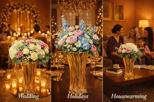 Glass Vases for Flowers，Thickened 3.5 lb Modern Vases for Tables Centerpieces for Home Decor, Colorful and Clear Irregular Crystal Vase (Amber) - color: Amber