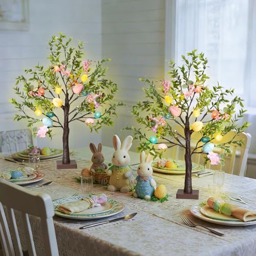Easter Decoration Set, 27-inch Easters Egg Tree with LED Lights, Perfect for Spring and Easter Decorations, can be Used as a Tabletop Bonsai-Style Illuminated Artificial Tree or a Festive Centerpiece - color: Brown