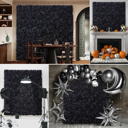 Flower Wall Backdrop 12pcs 16.5x16.5 Inch Floral Wall Panel Artificial Silk Rose Wall Decor Ideal for Wedding Celebrations, Festive Party Backdrops, and Home Decor-Black - color: Black
