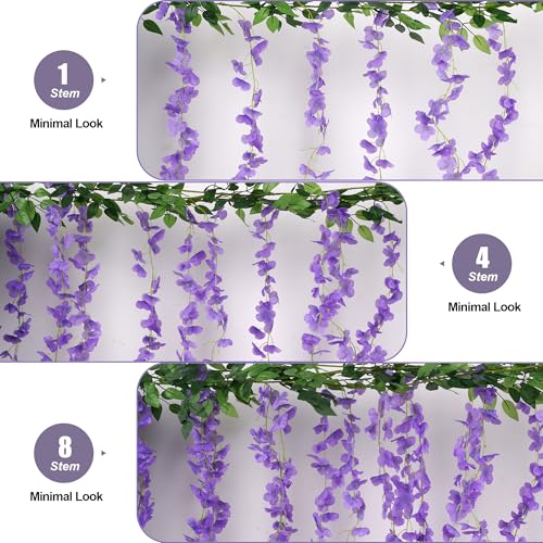 BSMYBO 3 Pack 18FT Wisteria Artificial Flower Garlands Purple Wisteria Hanging Flower Vine Faux Wisteria Garland Silk Wisteria Flower Arch for Wedding Arch Party Ceremony Wall Backdrop Decoration - color: Purple