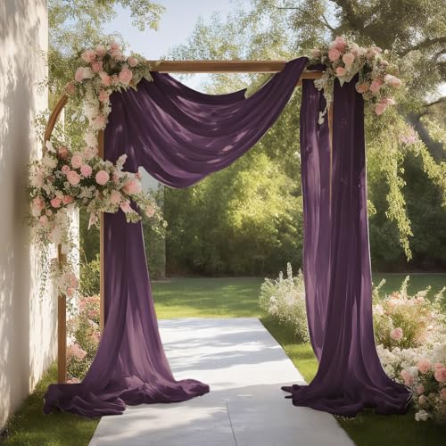Royal Purple Wedding Arch Draping Fabric Shimmery Sheer Drapes 3 Panels Backdrop Curtains for Wedding Anniversary Summer Outdoor Events 4th July Drapery, 31" x 20 ft - color: Royal Purple, size: 240" L x 31" W (3 Panels)