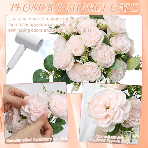 Peonies Artificial Flowers Bulk, 12 Bundles Fake Silk Peonies Faux Eucalyptus Bouquet Realistic Peony Floral Arrangement for Wedding Table Centerpiece Vase Decor (Light Pink) - color: Light Pink
