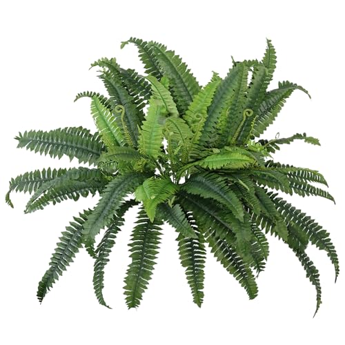 Fake Ferns, 4 Bundles Faux Fern Plants , Large Artificial Boston Fern Greenery for Outdoor Planters, Porch, Garden, Home & Office Decoration (4, Green)