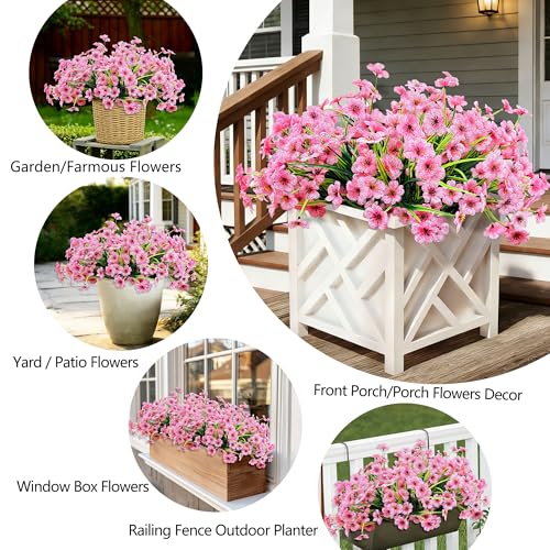 20 Bundles Artificial Flowers for Outdoors, UV Resistant Fake Flowers with Plastic Plants, Faux Silk Flower for Outdoors Planter, Fake Realistic Plant Outside Window Boxes Patio Decor-Pink - color: Pink