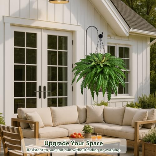 48In Artificial Boston Ferns Bush, Set of 2 Large Faux Ferns Plants, 67 Branches Fake Ferns for Home Living Room Decor, Indoor and Outdoor - size: 2 PCS-48"