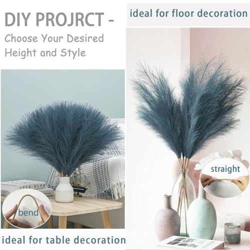 38" 10 Stems Tall Pampas Grass - Faux Fluffy Pampas Grass Tall Navy Blue for Boho Home Wedding Mothers Day Decoration - color: Navy Blue