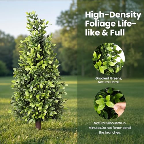 3FT Artificial Cedar Topiary Tree with Detachable Pot and Ground Stake, UV Resistant Faux Pine Shrubs Fake Plants for Outdoor Indoor Front Porch Home Decor - color: Cedar Trees Pot and Ground Stake 3ft