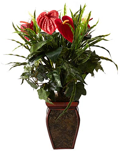 Nearly Natural Mixed Greens & Anthurium with Decorative Vase Silk Plant