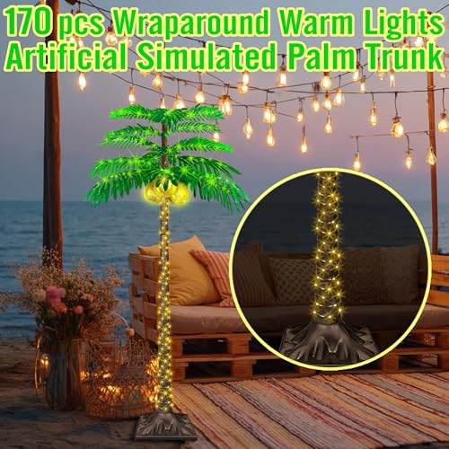 6FT LED Lighted Palm Tree with 431pcs Lights, Artificial LED Palm Tree with 3 Glowing Coconuts, Simulated Trunk with Lights, 8 Lighting Modes&Timer. - size: 6FT