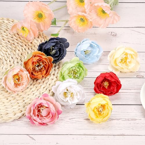 Artificial Flower Head, 15 Pcs Fake Flowers Heads Bulk Silk Peony Heads Simulation Flower for Bouquets Wreaths Wedding Decor, Purple