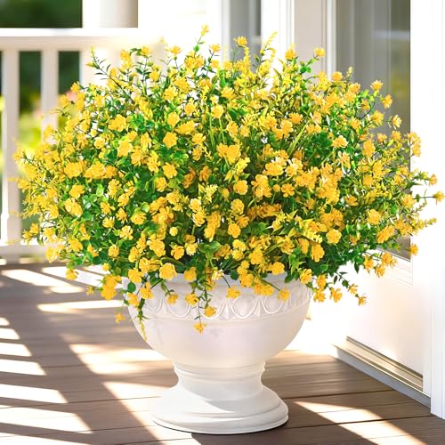 Yastouay Artificial Flowers for Outdoors UV Resistant, 9 Bundles Yellow Realistic Outdoor Artificial Plants & Flowers, Fake Outdoor Flowers Plants for Front Porch Window Box Garden Decoration - color: Yellow, size: 9 Bundles