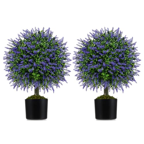 Goplus 22'' Artificial Wisteria Topiary Ball Tree, Set of 2 Faux Potted Plants Artificial Shrubs Bushes with Vivid Wisteria, Fake Evergreen Boxwood Topiary for Indoor Outdoor Home Front Porch Decor - color: Wisteria