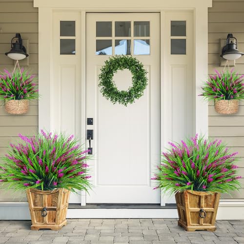Sggvecsy 24 Bundles Artificial Plants Outdoor Faux Lavender Flowers Fake Monkey Grass UV Resistant Plastic Greenery Plants for Garden Home Porch Window Patio Hanging Planter Indoor Decor (Magenta) - color: Magenta, size: 24pcs