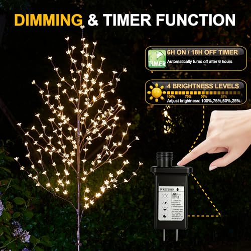 LIGHTSHARE 6.5 feet 208L LED Lighted Cherry Blossom Tree, Warm White, Decorate Home Garden, Spring, Summer, Wedding, Birthday, Christmas Holiday, Party, for Indoor and Outdoor Use - style: 6FT Warm White