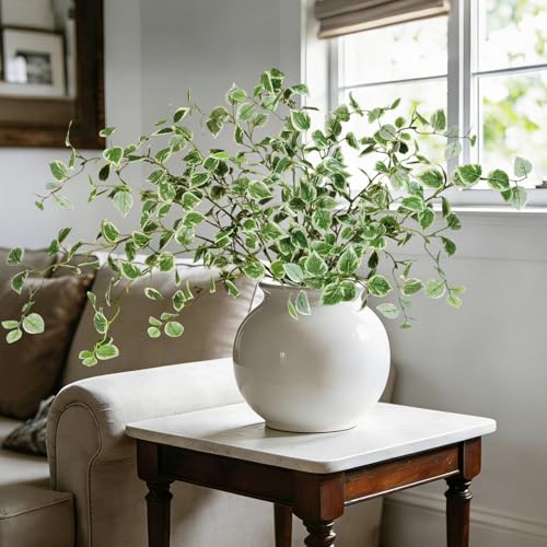 Artificial Greenery Leaves 6PCS 32.7'' Realistic Faux Greenery Stems for Vase Fake Eucalyptus Leaves Long Stem Faux Branches for Vase Greenery for Centerpieces Home Decoration Farmhouse Aesthetic - color: White