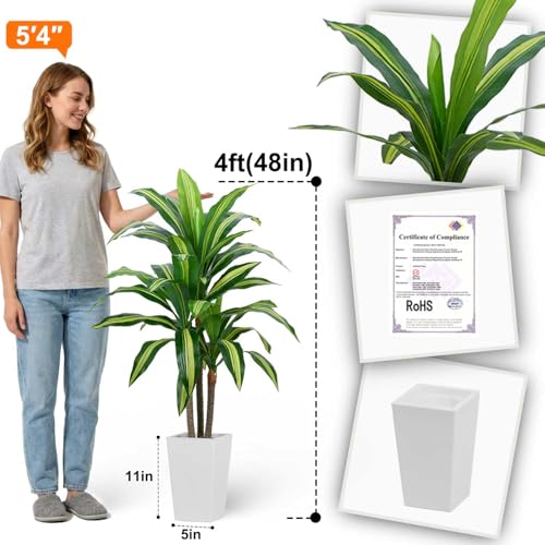 Aveyas 4ft Artificial Dracaena Tree for Home Decor, 4 Feet Real Touch Large Faux Plant Fake Silk Floor Trees with Pot for Indoor Outdoor House Living Room Office (4 ft Tall Including Raised Pot) - color: Dracaena Tree (4ft)