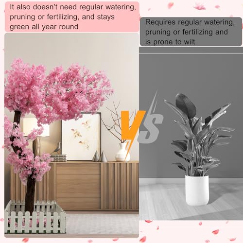 5ft Cherry Blossom Tree Artificial with Lights Faux Pink Artificial Flowers Handmade Fake Japanese Cherry Blossom Trees Decor for Indoor Outdoors - size: 5ft 3in