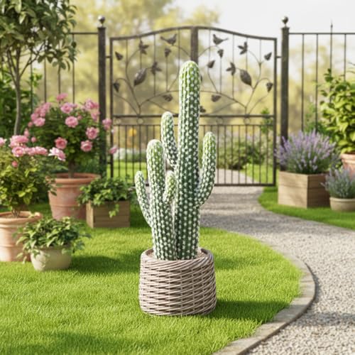 Nafresh Tall UV Resistant Faux Cactus Plant in Brown Woven Planter, 25in Realistic Texture Tall Fake Plant, Artificial Cactus Indoor Outdoor for Home Office Living Room Bedroom Porch Decor, 2 Pack - size: 25in - 2pack