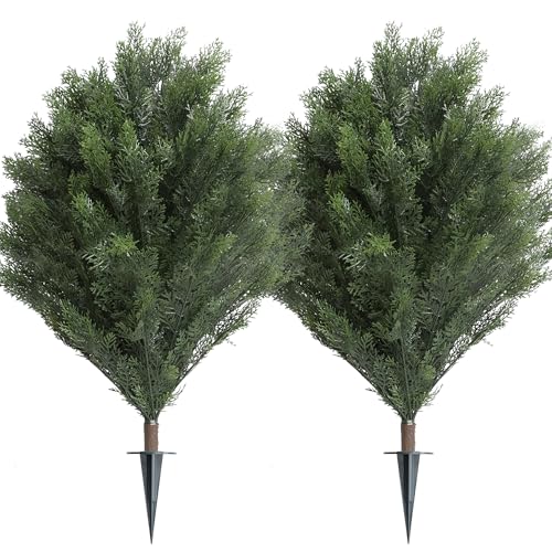 momoplant Artificial Cypress Topiary 39'' Faux Cedar Trees Privacy Screen Planter Set of 2 Artificial Bush Porch Plants Indoor and Outdoor Decor - size: 39 Inch
