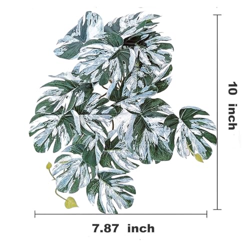 Reptile Plants for Terrarium, Amphibian Habitat Decor Artificial Hanging Plants with Suction Cup, Artificial Plants for Gecko Chameleon Snake Tortoise Tank Accessories. 2-Pack (Monstera) - color: Monstera