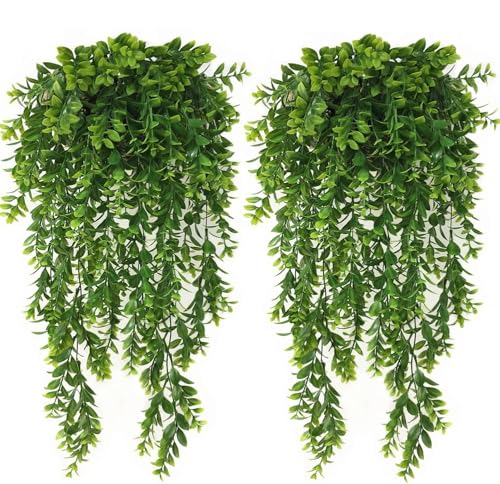 Artificial Hanging Plants, Fake Hanging Vines Plastic Greenery Garland Faux Ivy Leaves Vine Flowers for Outdoor Decor Indoor Home Garden Christmas Party Wedding DIY Bedroom Wall Decorations, 4 Pack - color: Green Hanging Vines / 4 Pack