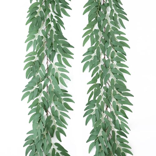 Mizii 2 Strands Artificial Vines Willows Garland 78" Fake Vine Italian Ruscus Silk Green Leaves Faux Hanging Plants Greenery Decoration for Table Centerpieces Home Room Party Wedding Decor (Willows) - color: Willows