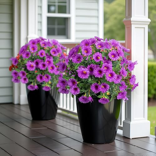 Purple Artificial Morning Glory Flowers for Outdoor Planters, Premium UV Resistant Silk Faux Flowers for Porch, Hanging Basket & Window Box, Cottage Garden Decor, No Pot, 13.3 Inch, 4 Bundles - color: Dark Purple 4pcs