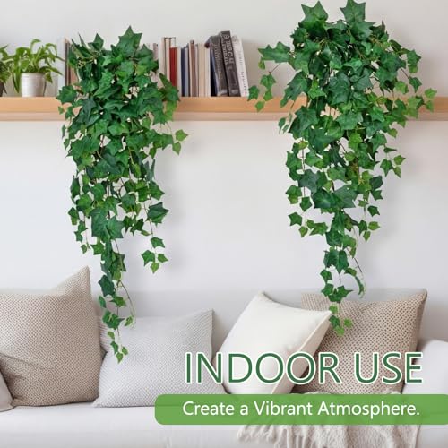 2 Pcs 43 Inch Artificial Hanging Plant Bush Faux English Ivy Plant Fake Ivy Vine with Green Leaves for Wall House Room Patio Indoor Outdoor Home Wedding Decor DIY Craft
