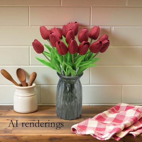 Artificial Flowers 10 Heads Mini Real Touch Artificial Tulip for Home Wedding Party Centerpiece Decoration (Burgundy) - color: Burgundy