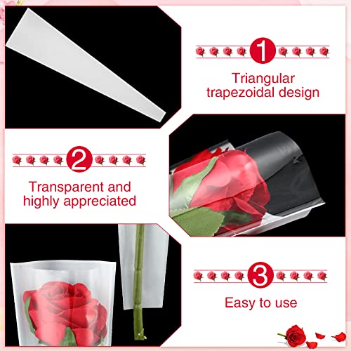 Yexiya Single Rose Sleeve Bouquet Bags for Flowers Floral Packaging Bag Single Flower Wrapping Paper Flower Bouquet Sleeves for Mother's Day Valentine's Gift Wedding(200 Pcs,White) - color: White