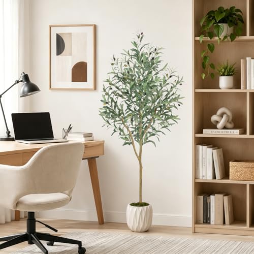 Olive Trees Artificial Indoor, 5ft Artificial Plants Indoor with Lifelike Fruits and Realistic Leaves - Indoor Tall Faux Olive Trees for Modern Home Office Living Room Decor