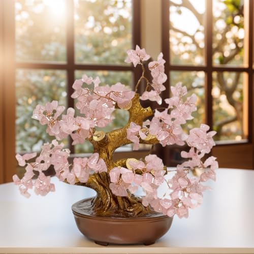 Feng Shui Crystal Money Tree of Life, Artificial Plants Made in uv Resin,Bonsai Tree.Diamond Art Tree of Life,Home Decor,Art Supplies. Gfit for Women,man.(Pink Treasure Tree) - color: Pink Treasure Tree