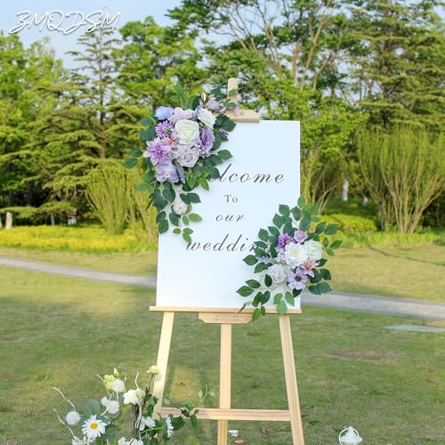 Pack of 2 Artificial Flowers for Backdrop Decoration, Wedding Arch Flowers,Reception Welcome Sign, Eucalyptus Garland, Suited to Aisle Decor and Wedding Arches（Purple） - color: Purple