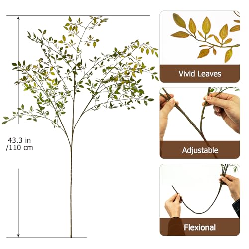 Ttranewsoo Artificial Greenery Stems, 43.3" Nandina Branches Tall Faux Plant Stems for Vase, Greenery Decor Stems Leaves Bunches for Shop Garden Office Home Décor,2Pcs,Orange - color: Orange 2pcs