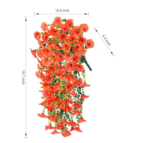 Ivydale 2 PCS Artificial Fall Hanging Flowers Fake Plants Outdoor,Silk Morning Glory Faux Flowers with Eucalyptus,UV Resistant Realistic Petunias Plants for Home Garden Decor (Orange(Leaves Green)) - color: Orange(leaves Green)