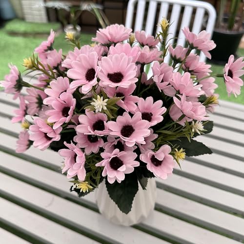 Artificial Daisies Flowers, Fake Silk Daisy Small Flower Marguerites Plants Decor 4 Bouquet, Faux Plastic Stems Bushes Greenery Bundles for Indoor Outdoor Verandah Wedding Spring Decorations - Pink - color: Daisy 4 Pack - Pink
